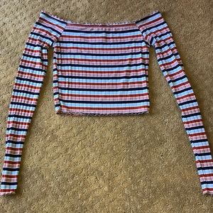 Striped off the shoulder long sleeve top